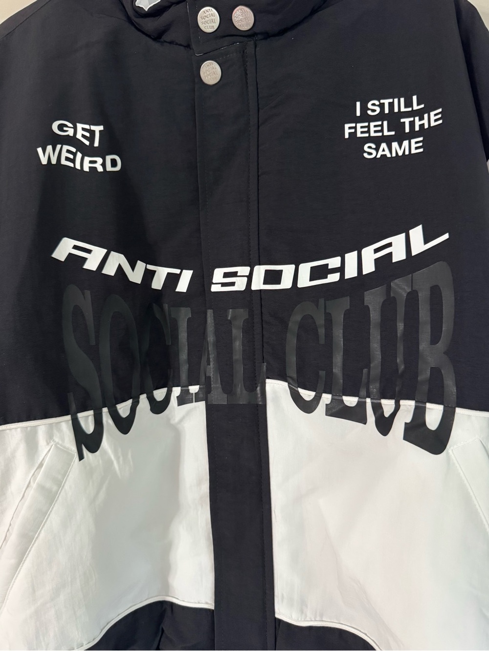 Anti Social Social Club ASSC Motorcycle Puffer Jacket Black White Get Weird
